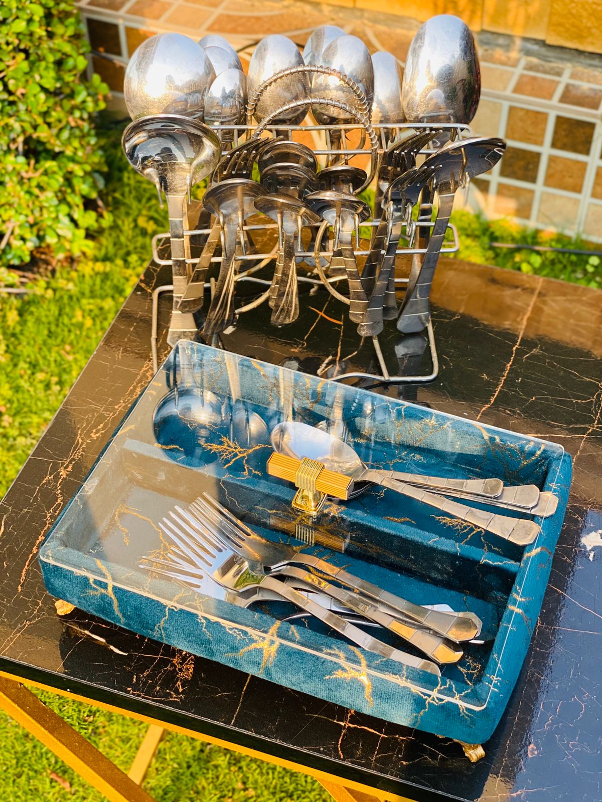 PRINTED VELVET CUTLERY BOX