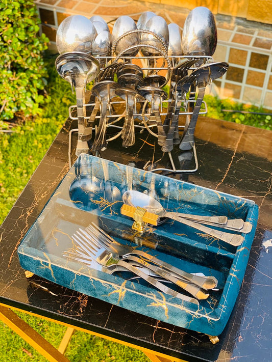 PRINTED VELVET CUTLERY BOX