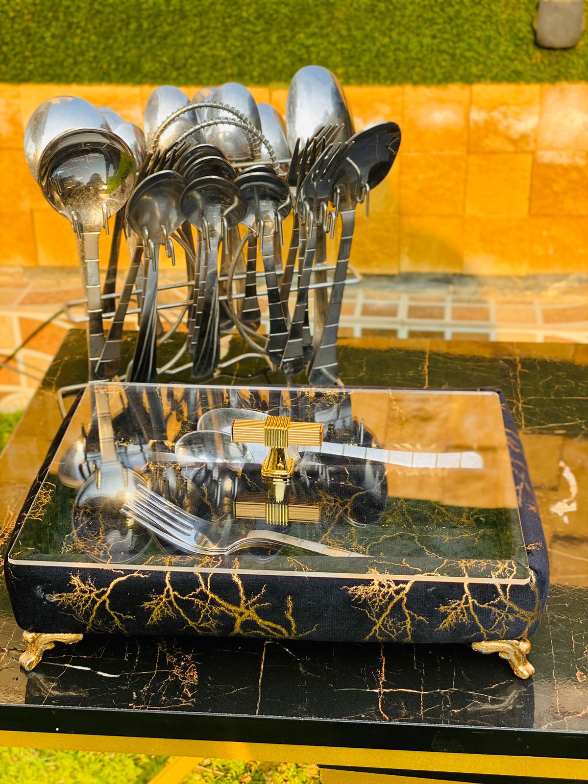 PRINTED VELVET CUTLERY BOX