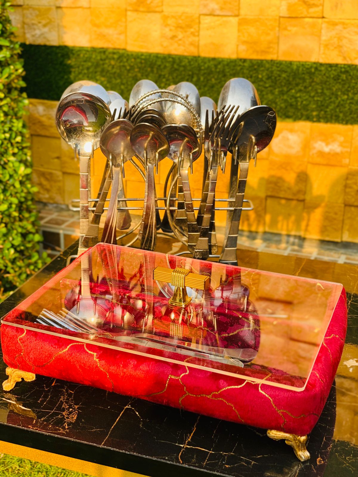 PRINTED VELVET CUTLERY BOX
