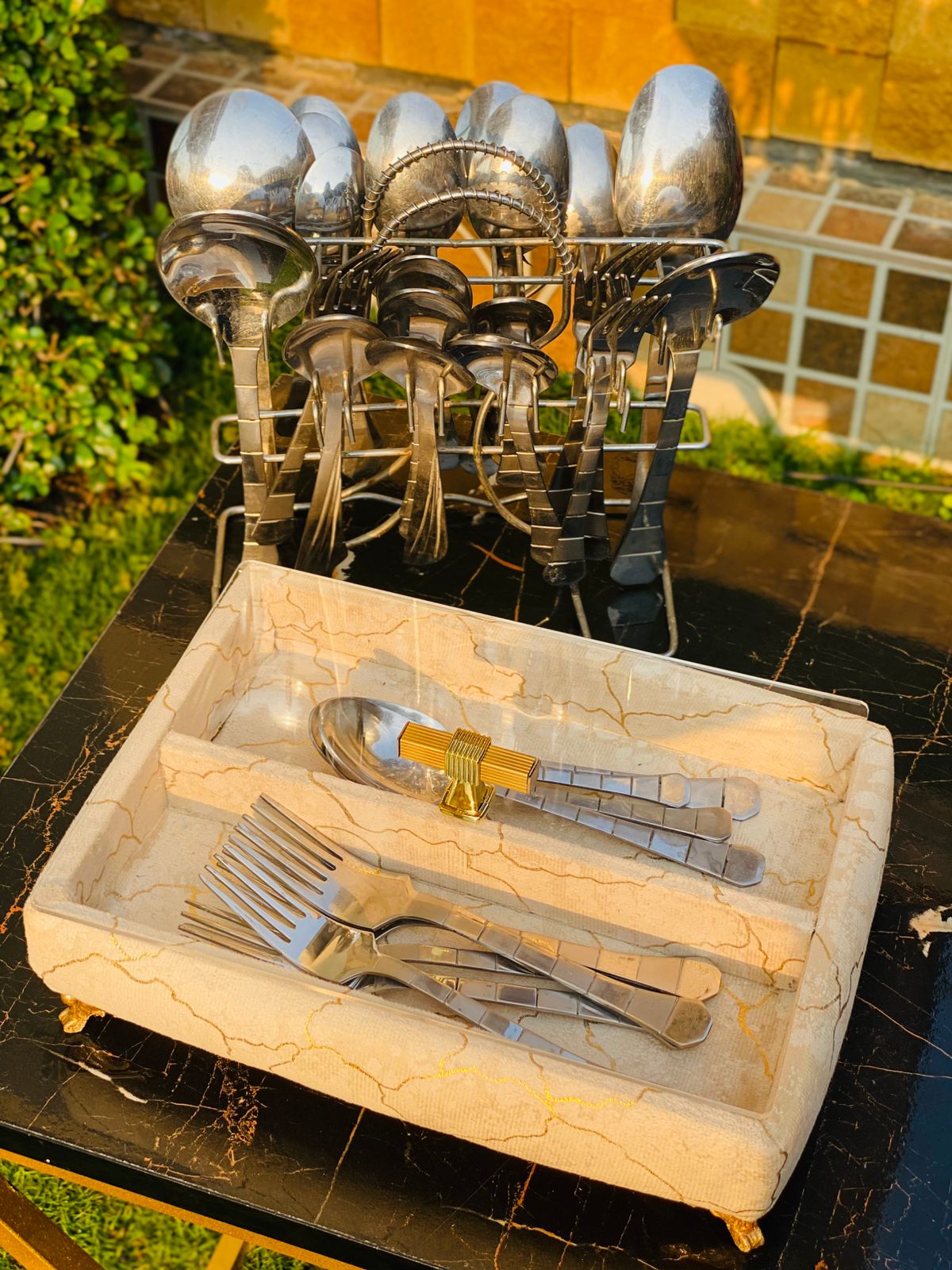 PRINTED VELVET CUTLERY BOX