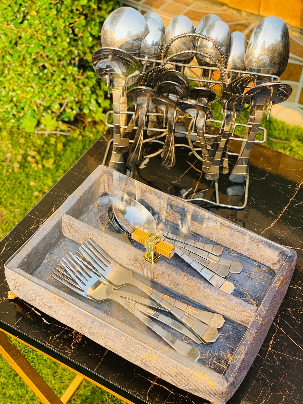 PRINTED VELVET CUTLERY BOX