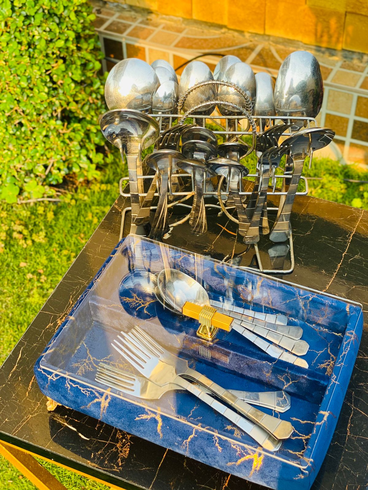 PRINTED VELVET CUTLERY BOX