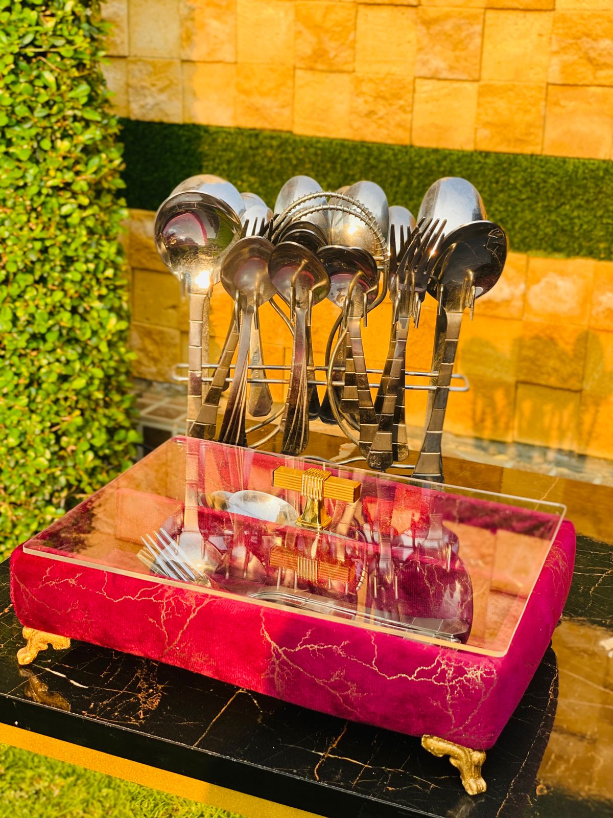 PRINTED VELVET CUTLERY BOX